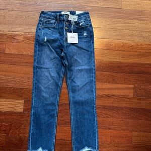 JBD Women's Dark Blue Cropped Jeans button fly. High rise